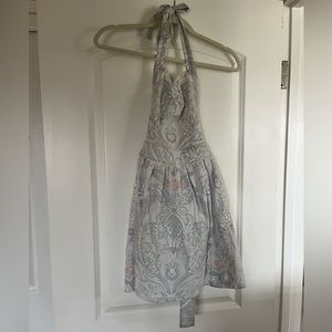 Anthropologie Gray-Blue/Cream Floral Halter Apron